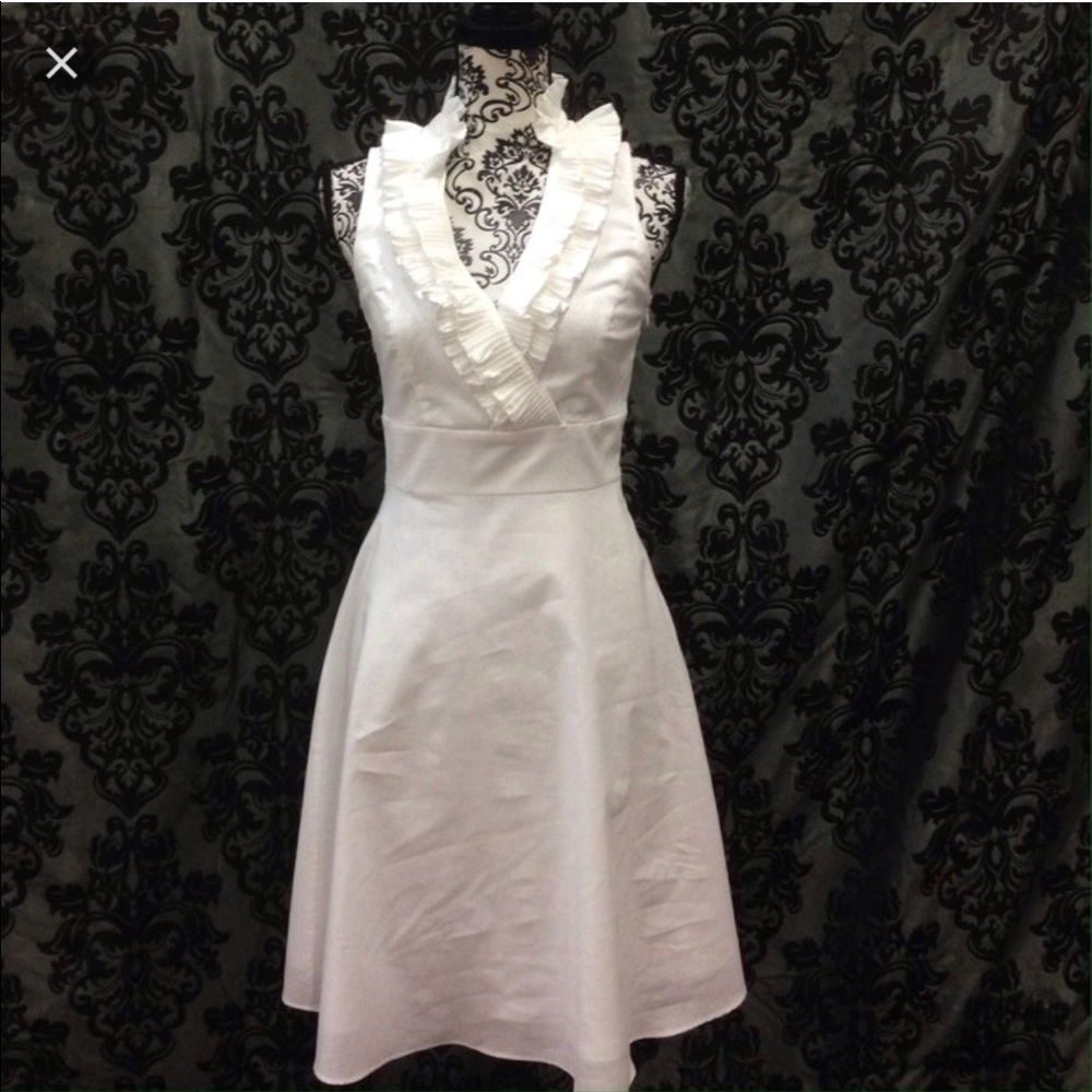 White House Black Market Ruffle V Neck Dress